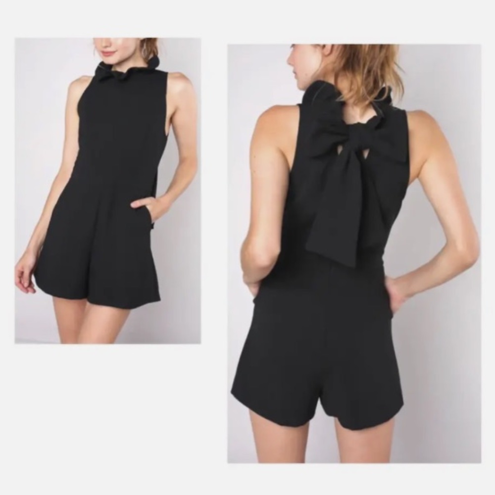 DO+BE black ruffle-neck romper with bow - M